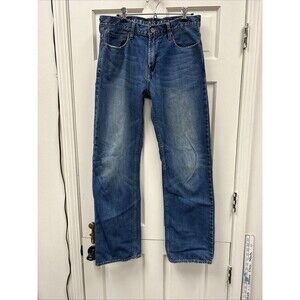 American Eagle Low Loose Blue Jeans Mens 32x34 Grunge Distressed Denim